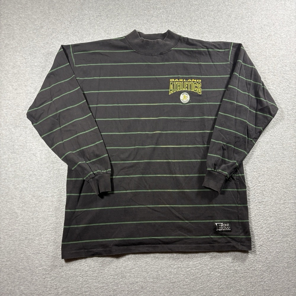 Vtg 90s Oakland Athletics Striped Shirt Salem Sportswear Front Row Mock Neck L